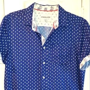 International Report Blue Palm Tree Dress Shirt